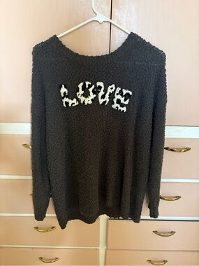 torrid Black Chenille Crewneck Sweater with White 'LOVE' Applique